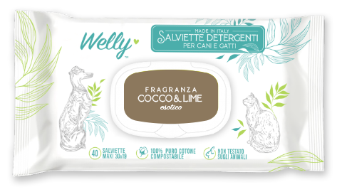 Welly Salviette Detergenti Cocco e Lime Per Cani E Gatti